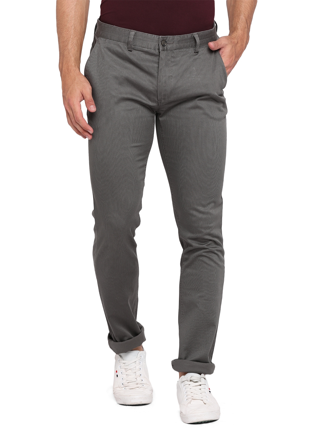 Greenfibre | Grey Solid Slim Fit Casual Trouser | Greenfibre