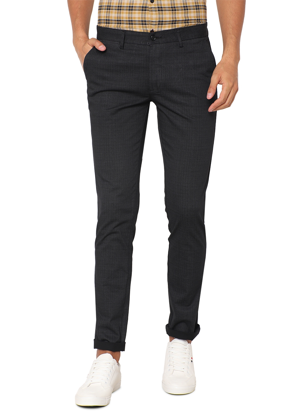 Black Checked Super Slim Fit Casual Trouser | Greenfibre