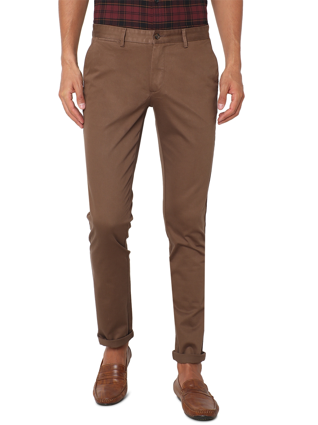 Dark Khaki Solid Super Slim Fit Casual Trouser | Greenfibre