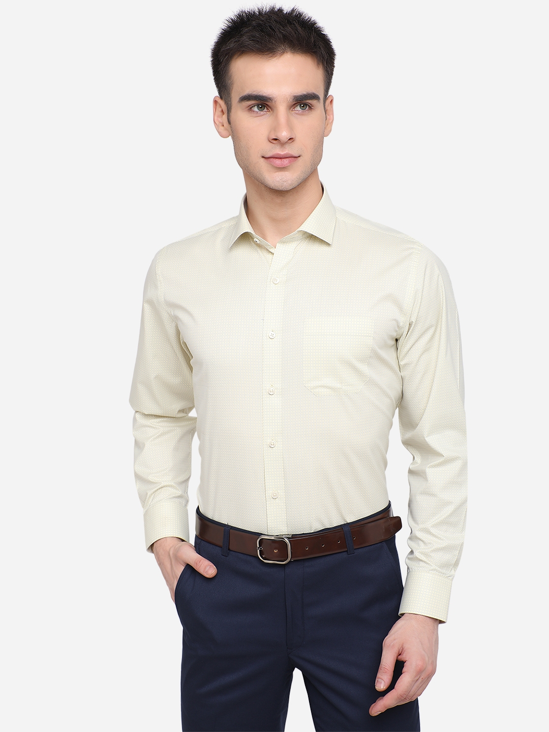 Greenfibre | Light Yellow Checked Formal Shirts (GFR679/2,YELL BLUE CHEX (R))