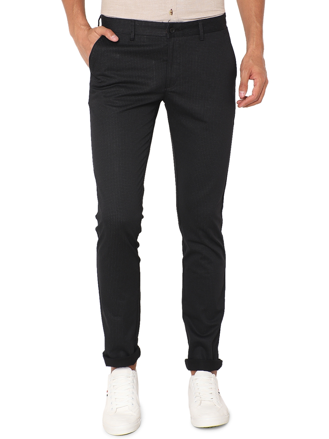 Black Printed Super Slim Fit Casual Trouser | Greenfibre
