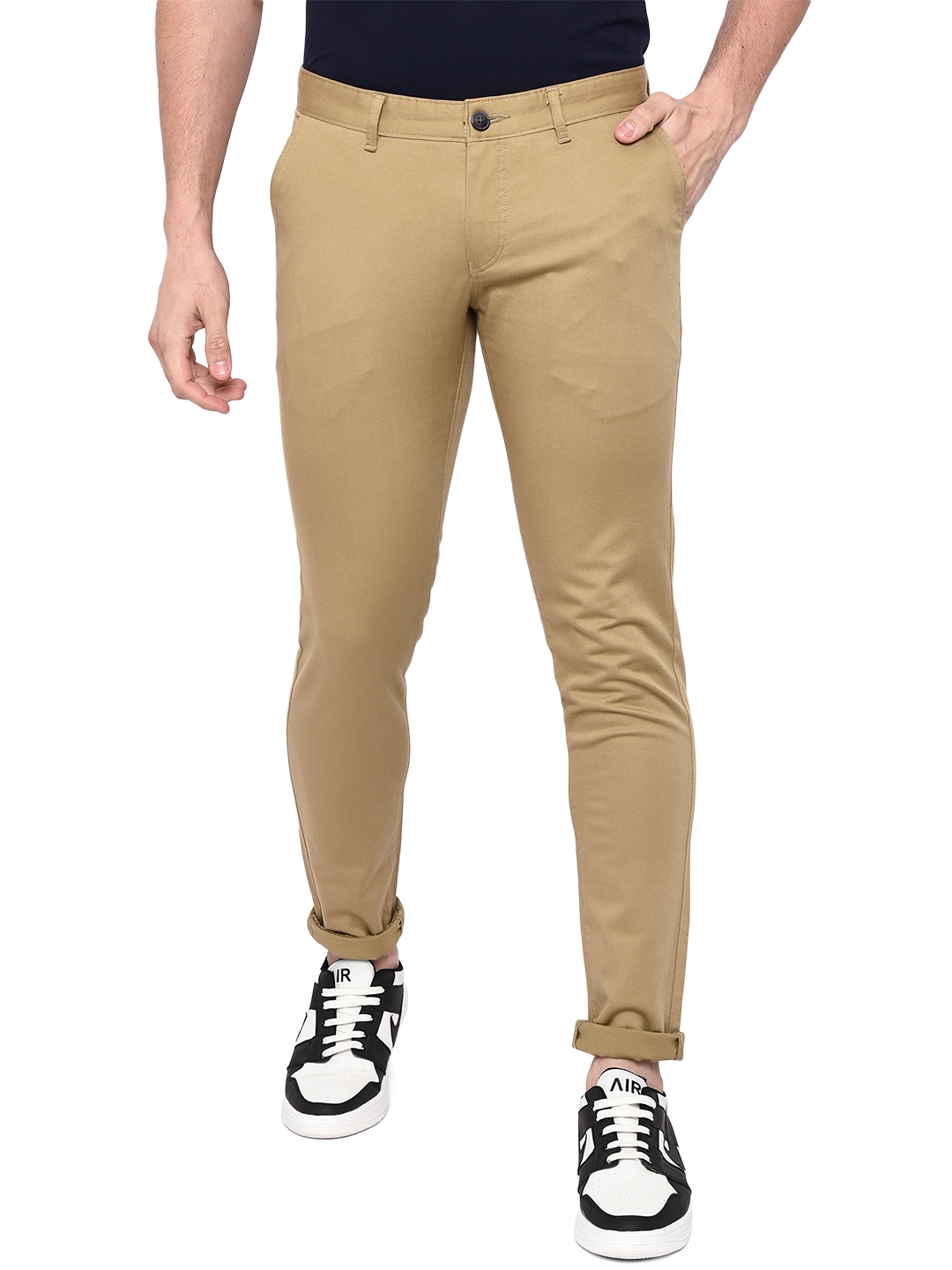 Khaki Solid Neo Fit Casual Trouser | Greenfibre