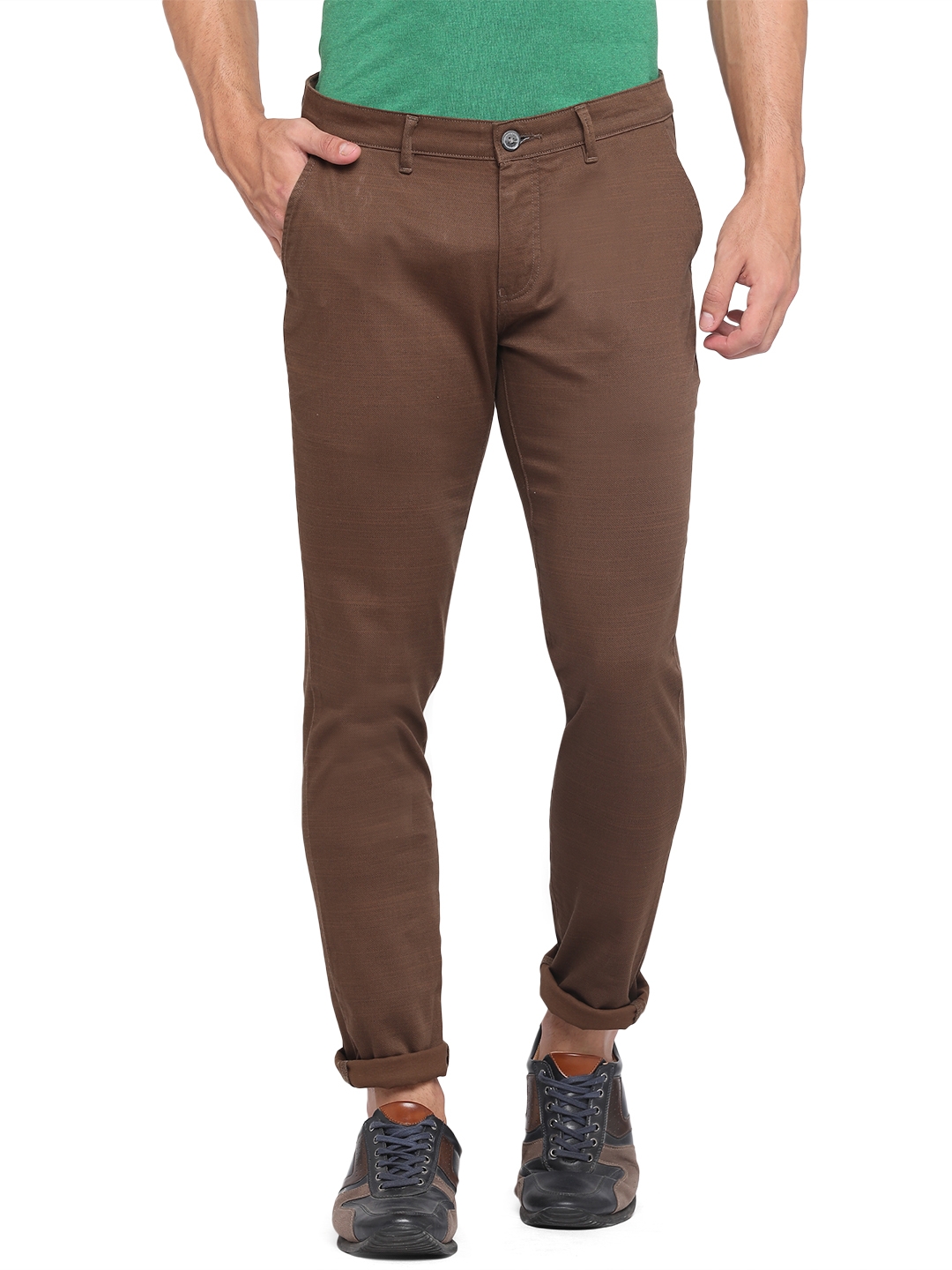 Brown Solid Neo Fit Casual Trouser | Greenfibre