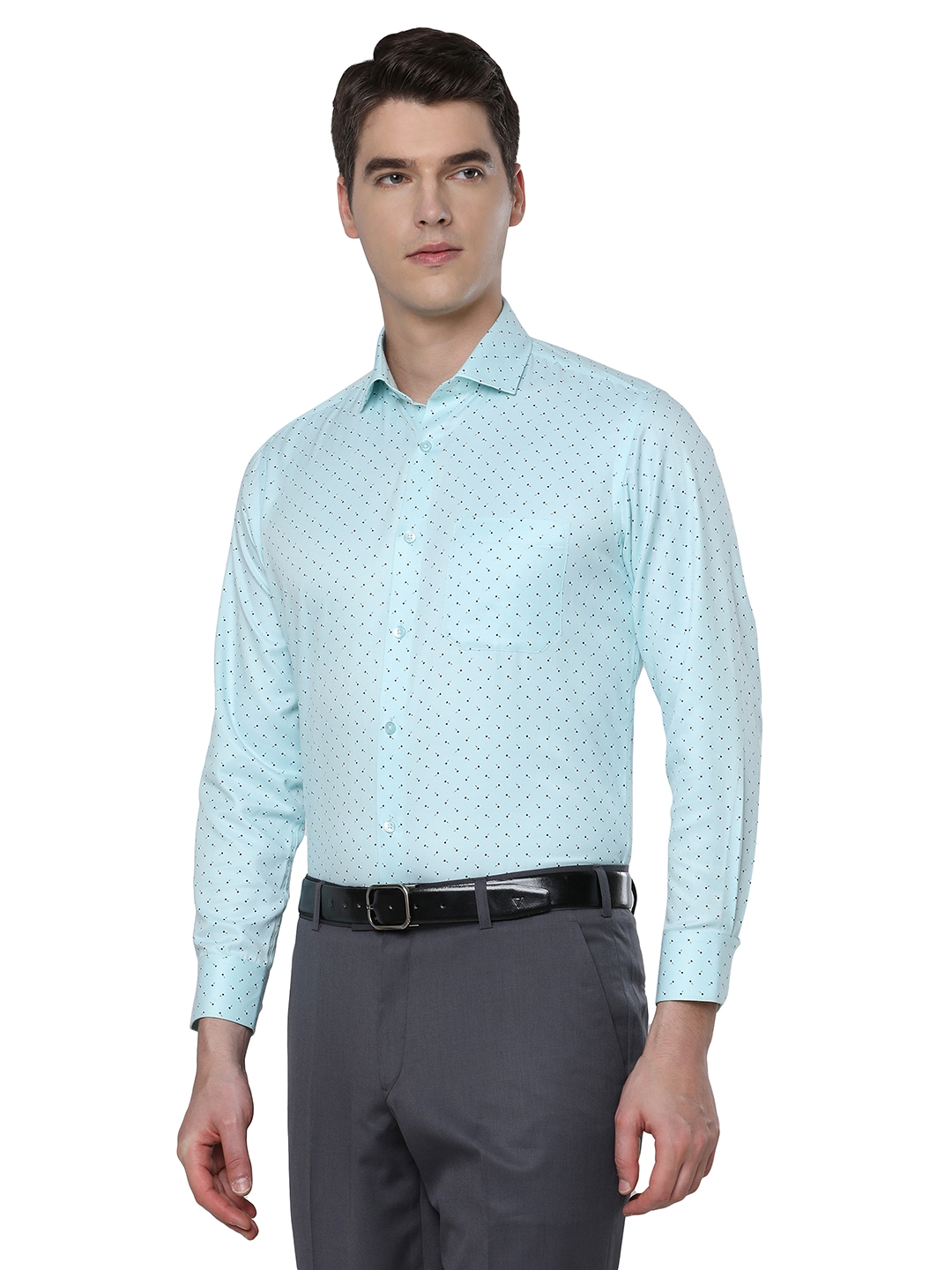 Light Blue Printed Slim Fit Formal Shirt | Greenfibre