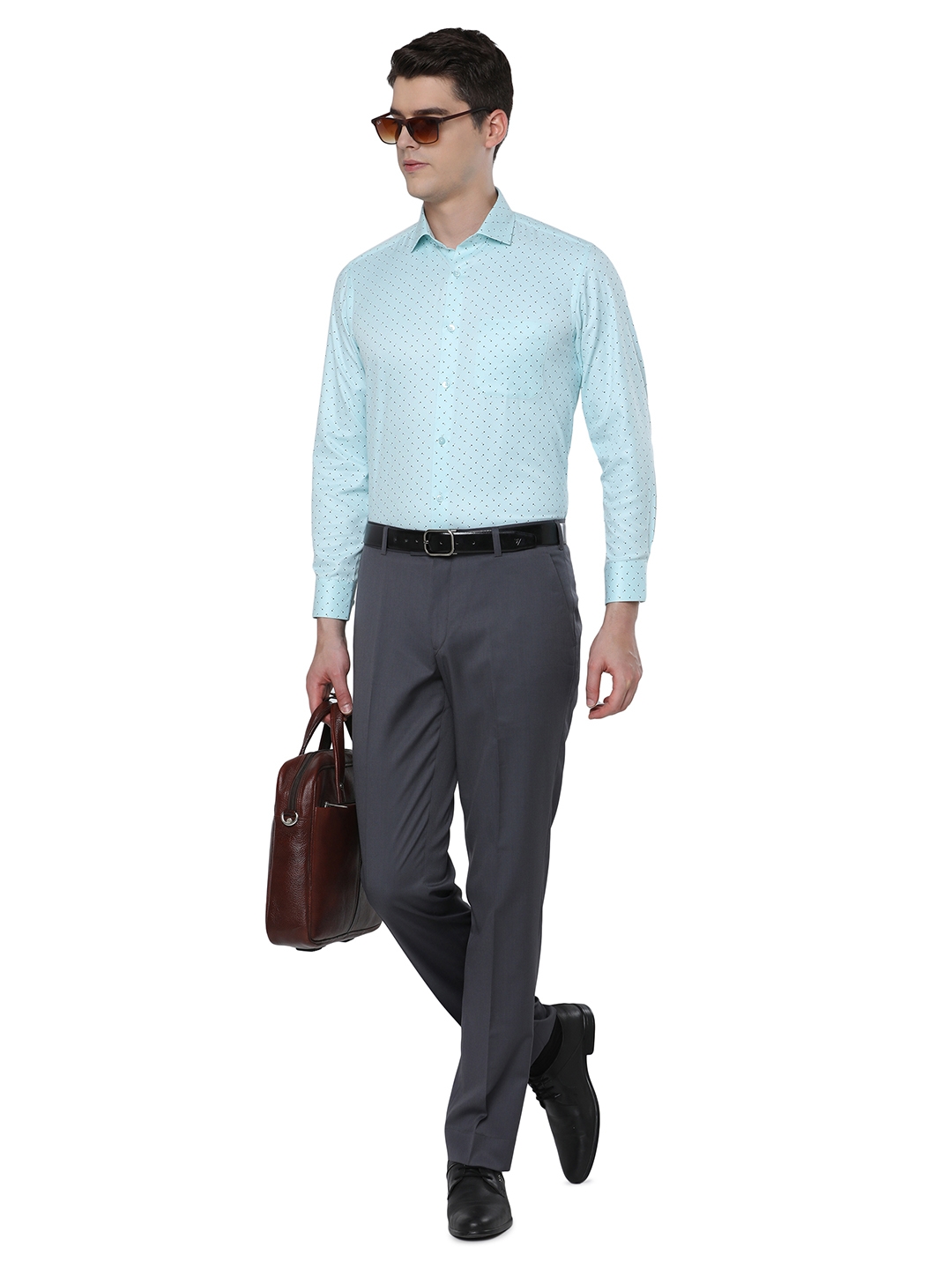 Light Blue Printed Slim Fit Formal Shirt | Greenfibre