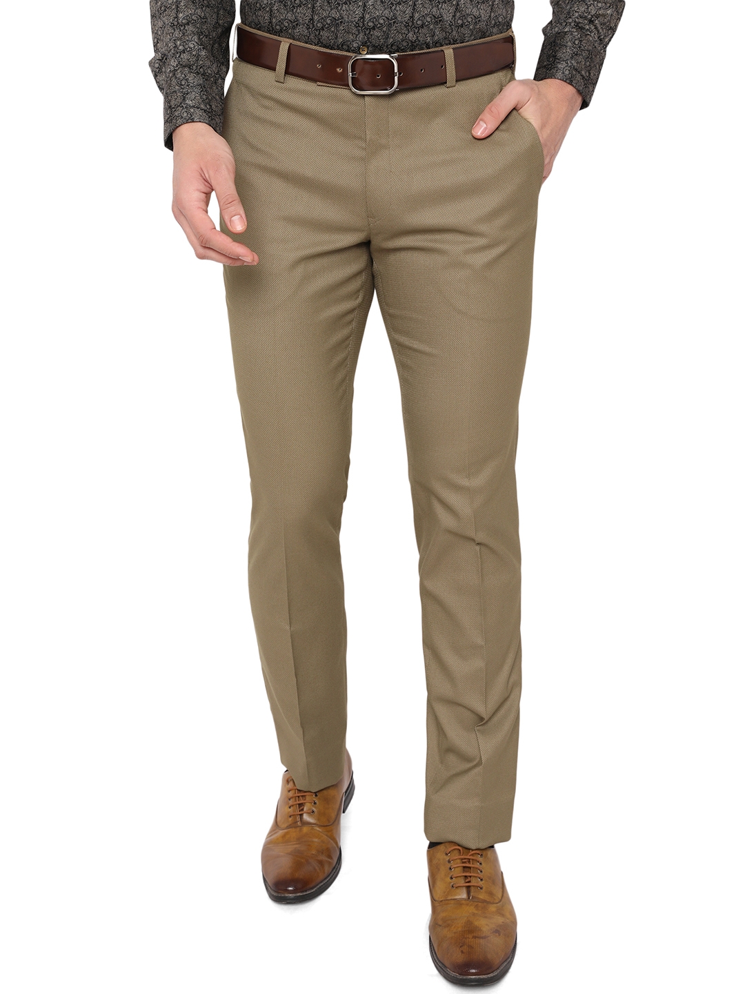 Greenfibre | Beige Solid Formal Trousers (TGFS206/3,KHAKHI SELF)