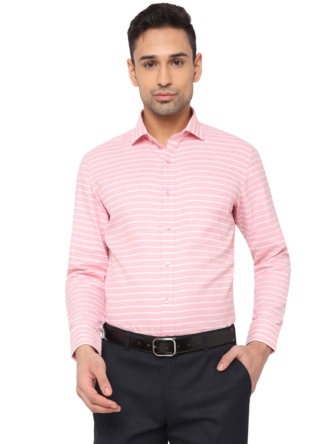 Greenfibre | Pink & White Striped Slim Fit Formal Shirt | Greenfibre