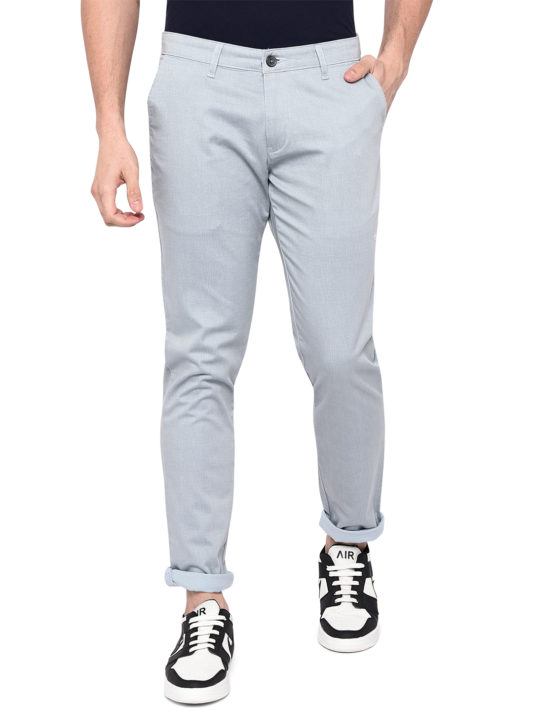 Light Grey Solid Neo Fit Casual Trouser | Greenfibre