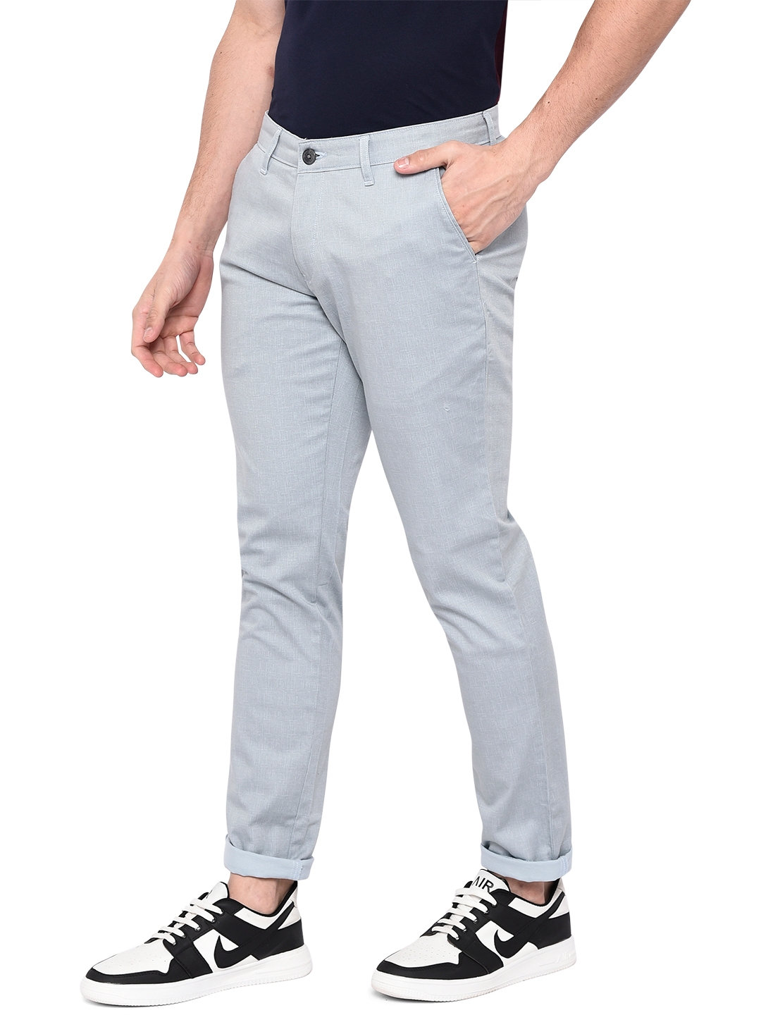 Light Grey Solid Neo Fit Casual Trouser | Greenfibre
