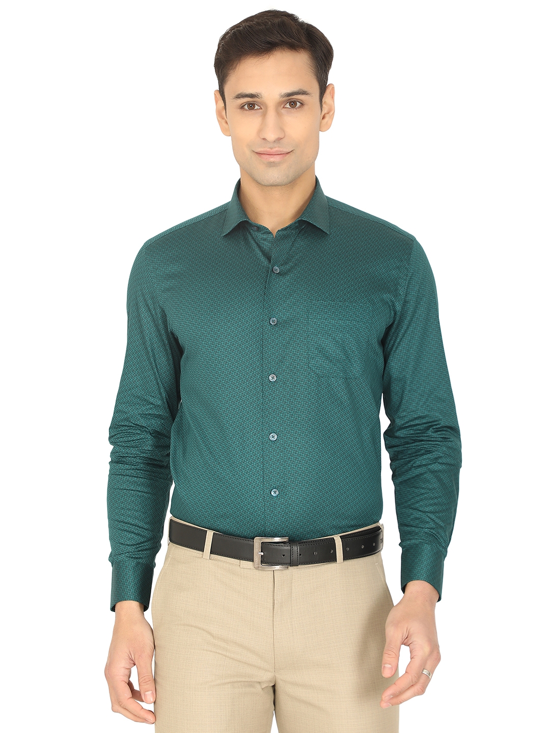 Greenfibre | Green Printed Slim Fit Formal Shirt | Greenfibre