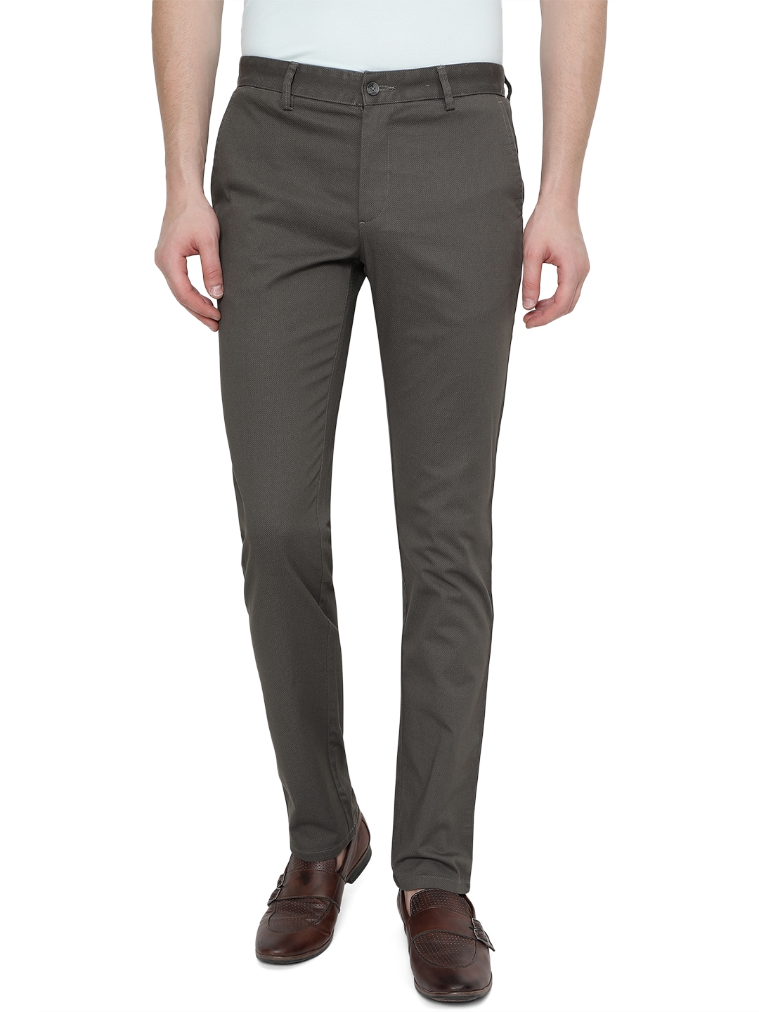 Greenfibre | Olive Green Solid Super Slim Fit Casual Trouser | Greenfibre