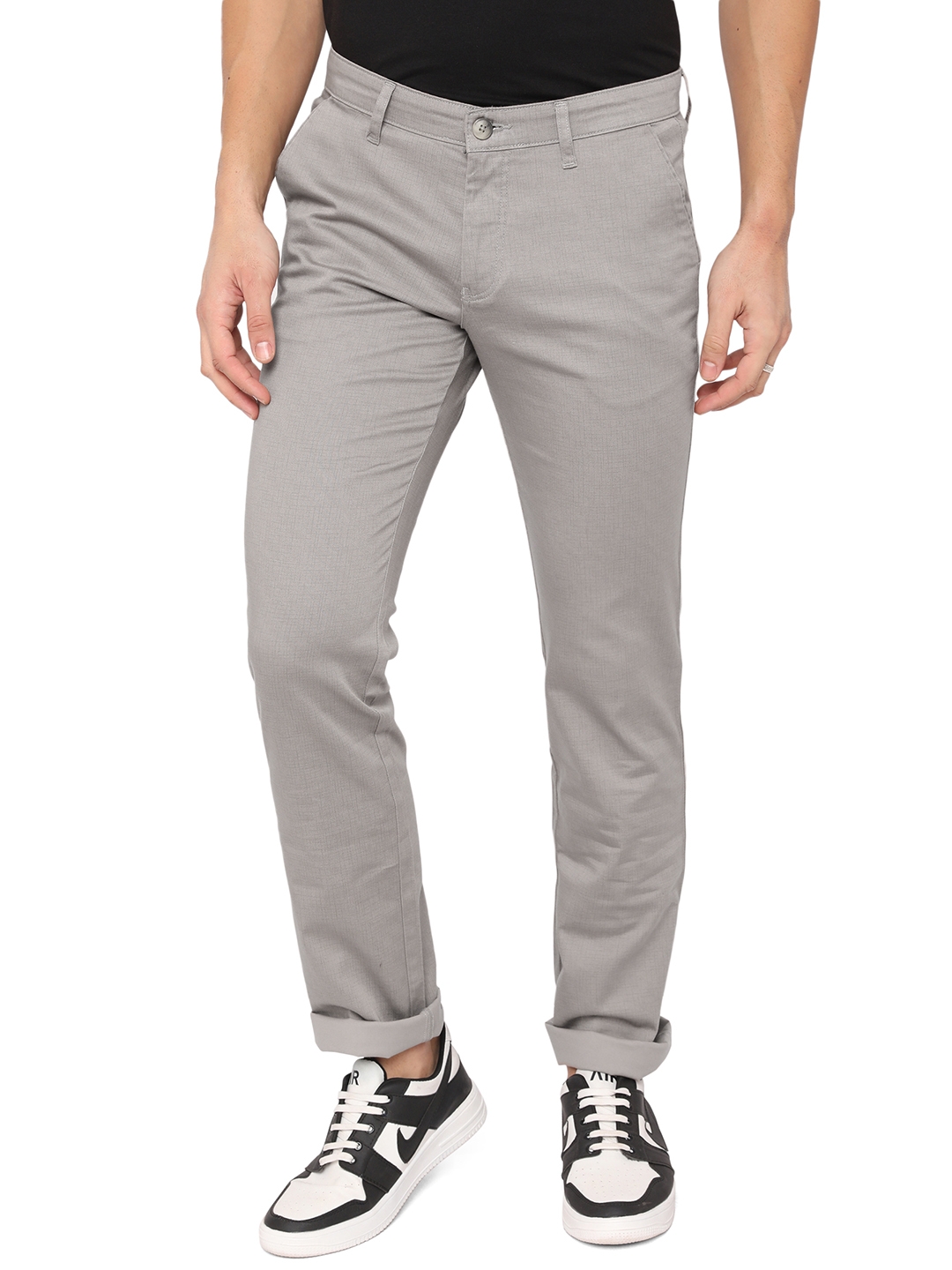 Greenfibre | Light Grey Washed Slim Fit Casual Trouser | Greenfibre