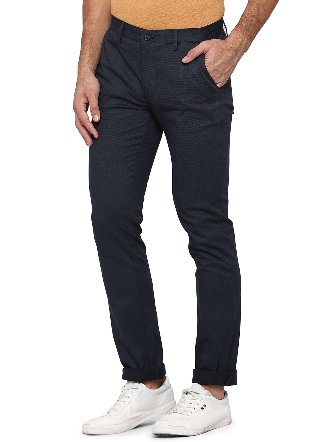 Navy Blue Washed Super Slim Fit Casual Trouser | Greenfibre