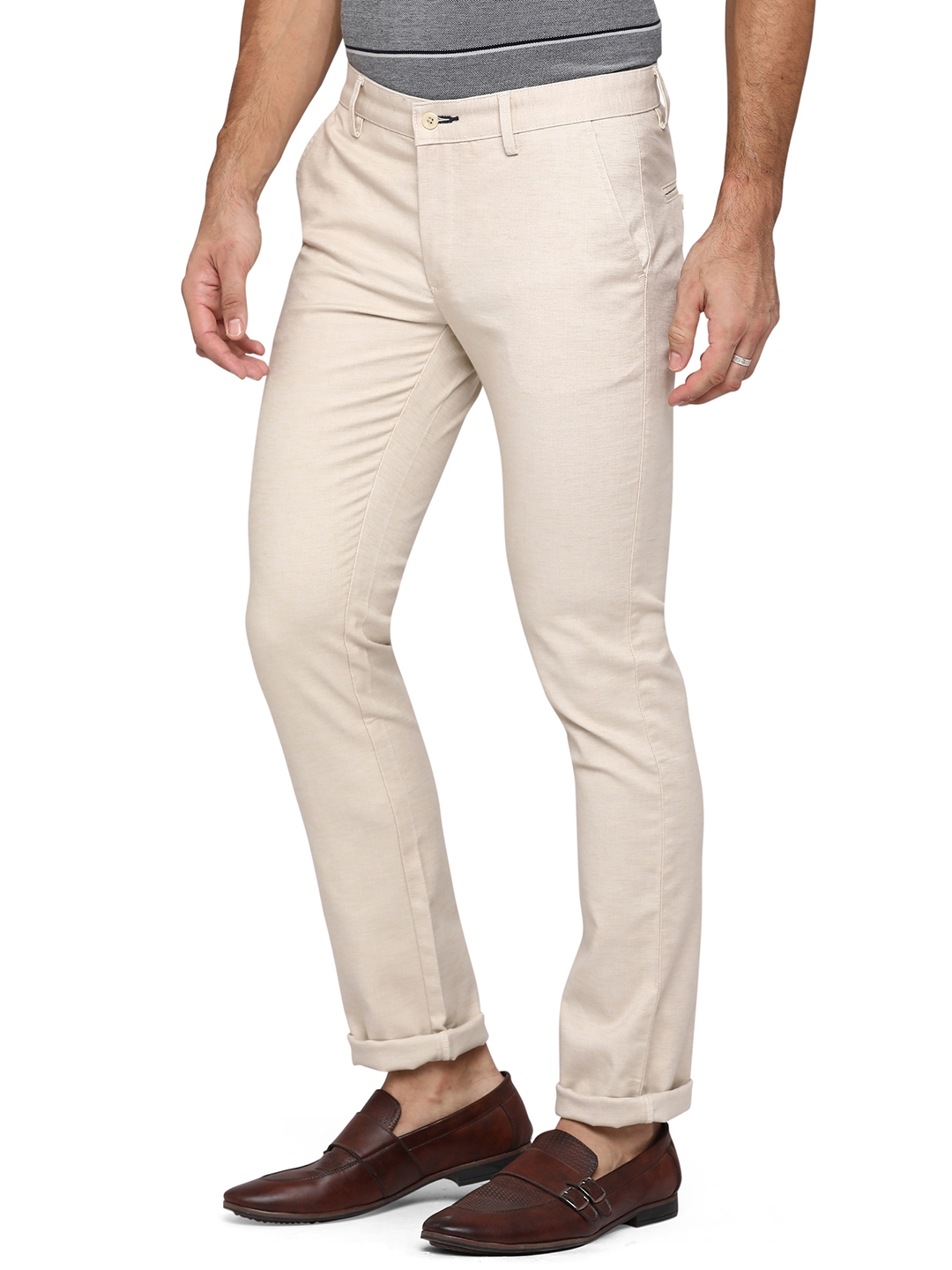 Fawn Self Design Super Slim Fit Casual Trouser | Greenfibre