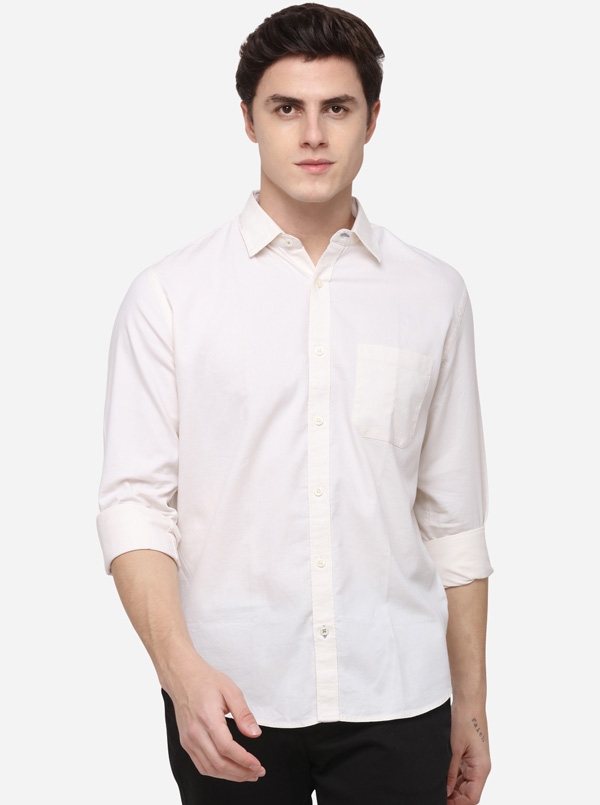 Off-White Regular Fit Solid Casual Shirt | Greenfibre