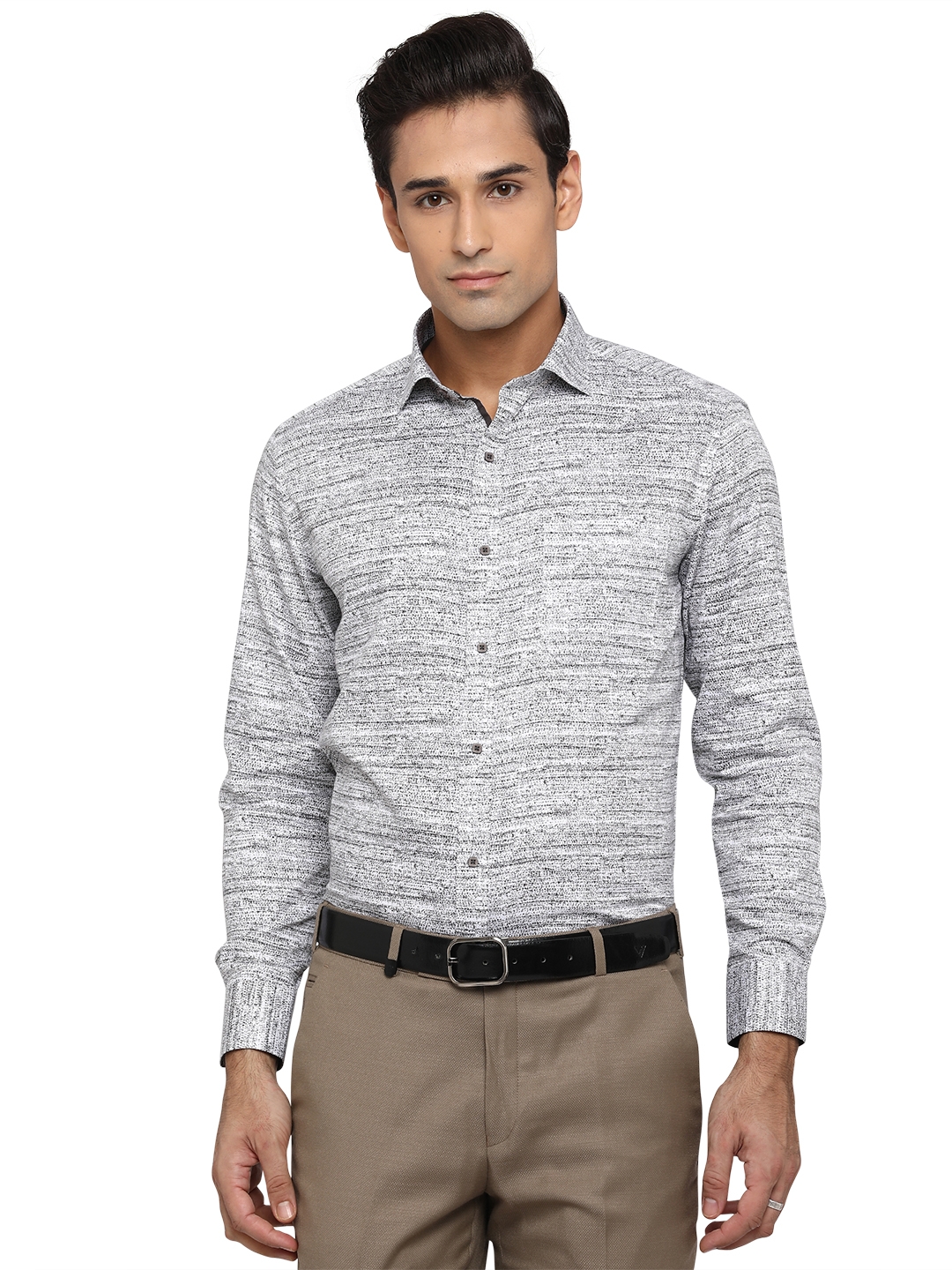 White & Grey Printed Slim Fit Party Wear Shirt | Greenfibre