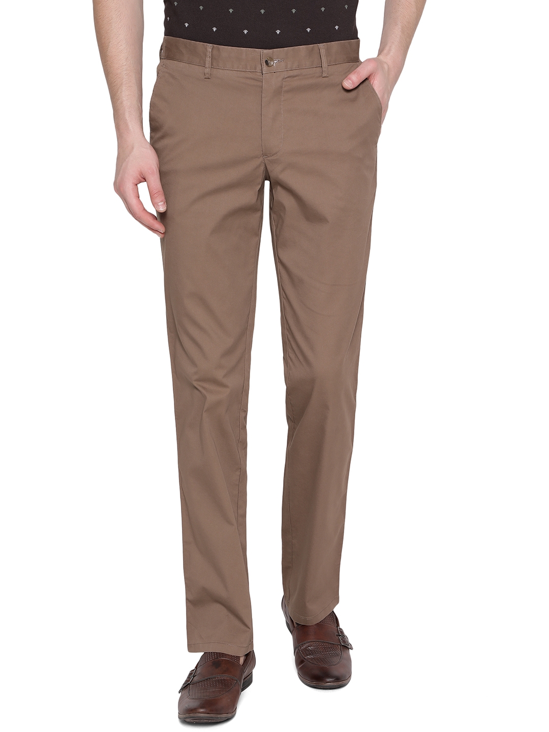 Greenfibre | Khaki Solid Slim Fit Casual Trouser | Greenfibre