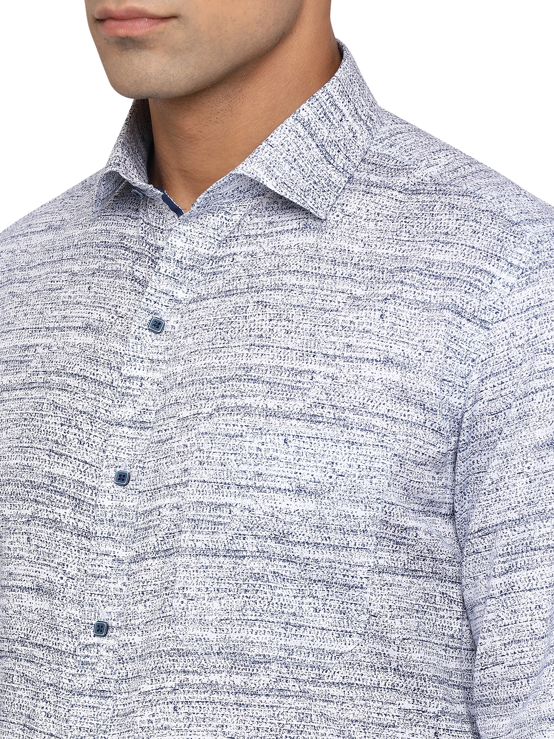 White & Blue Printed Slim Fit Party Wear Shirt | Greenfibre