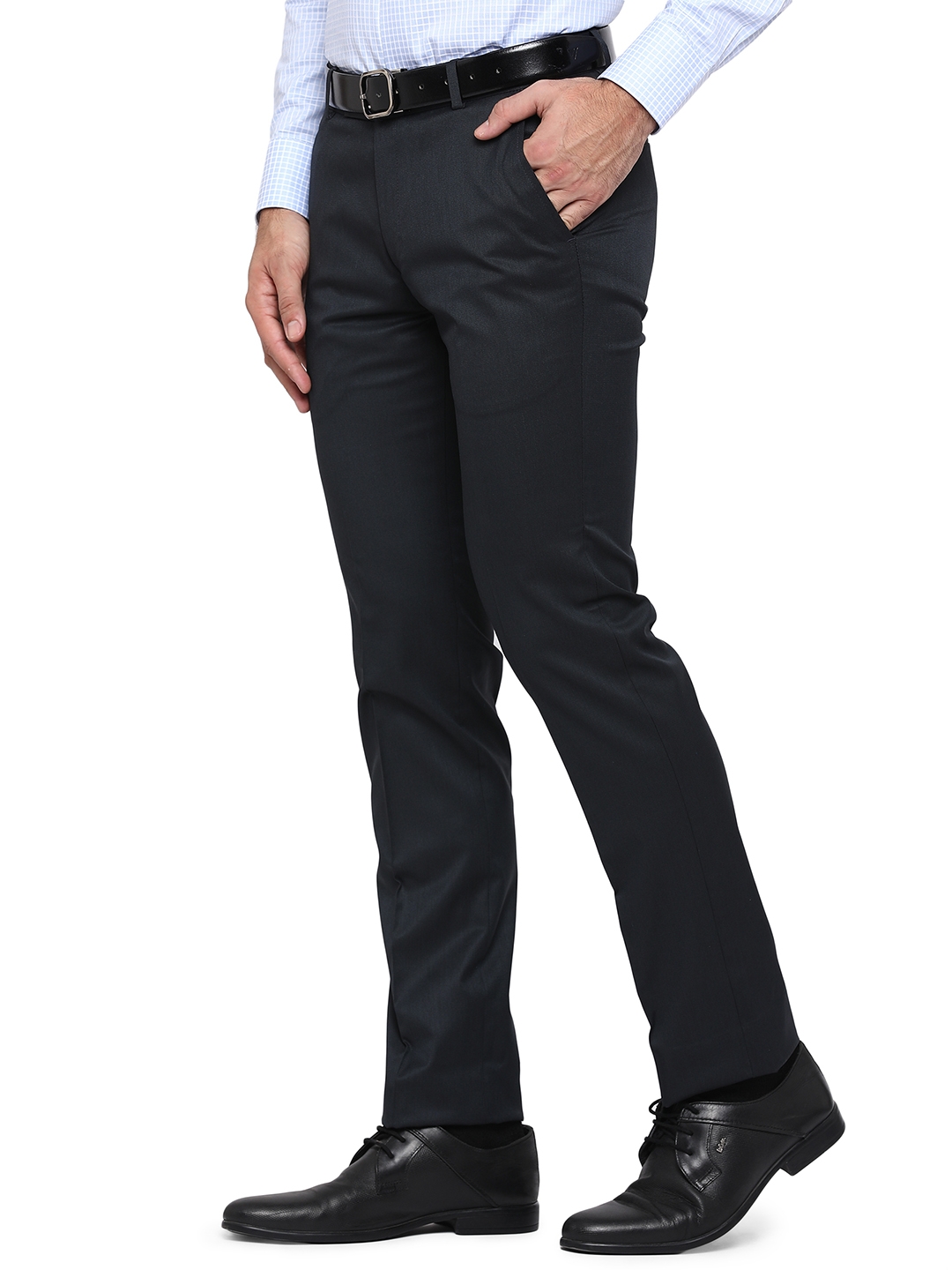 Dark Blue Solid Slim Fit Formal Trouser | Greenfibre