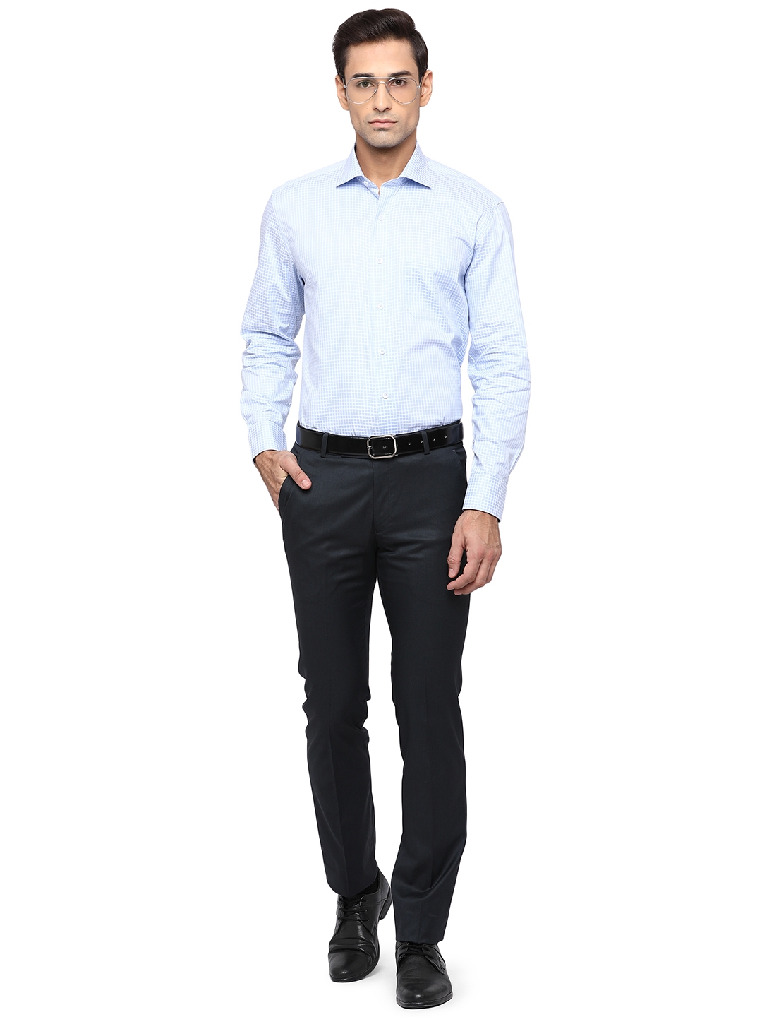 Dark Blue Solid Slim Fit Formal Trouser | Greenfibre