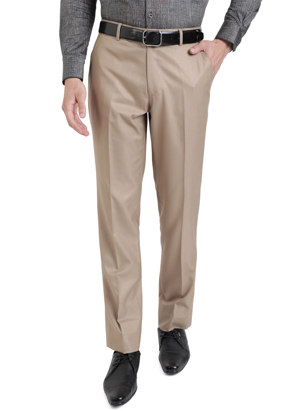 Khaki Solid Classic Fit Formal Trouser | Greenfibre