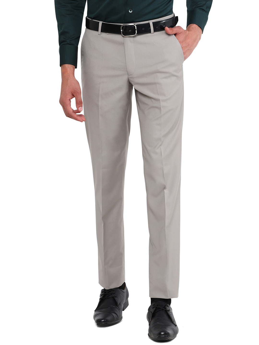 Ash Grey Solid Slim Fit Formal Trouser | Greenfibre