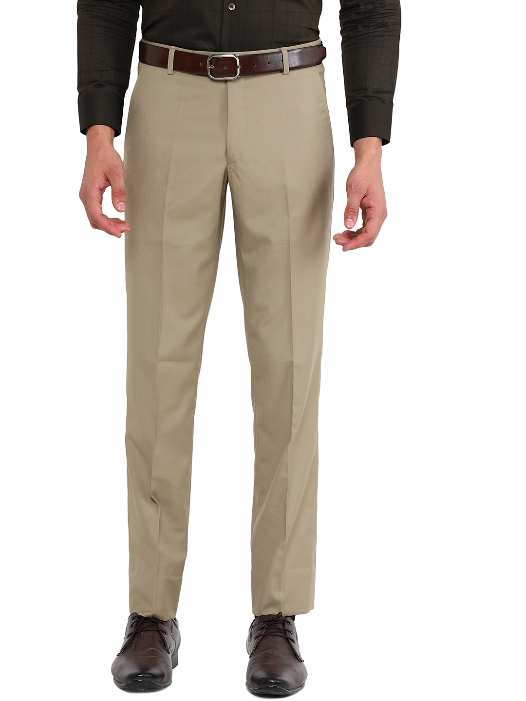 Fawn Solid Slim Fit Formal Trouser | Greenfibre