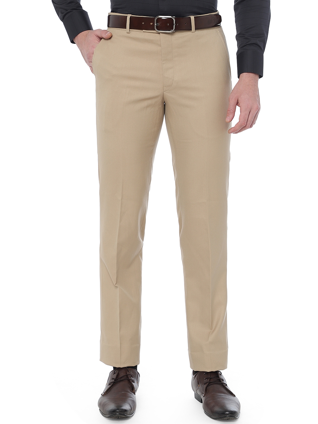 Khakhi Solid Slim Fit Formal Trouser | Greenfibre