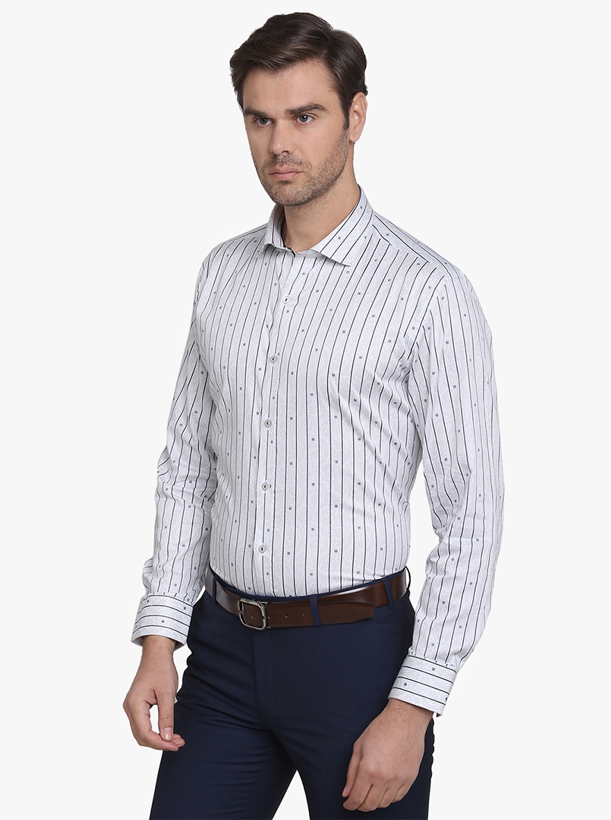 Silver & Blue Printed Slim Fit Party Wear Shirt | Greenfibre