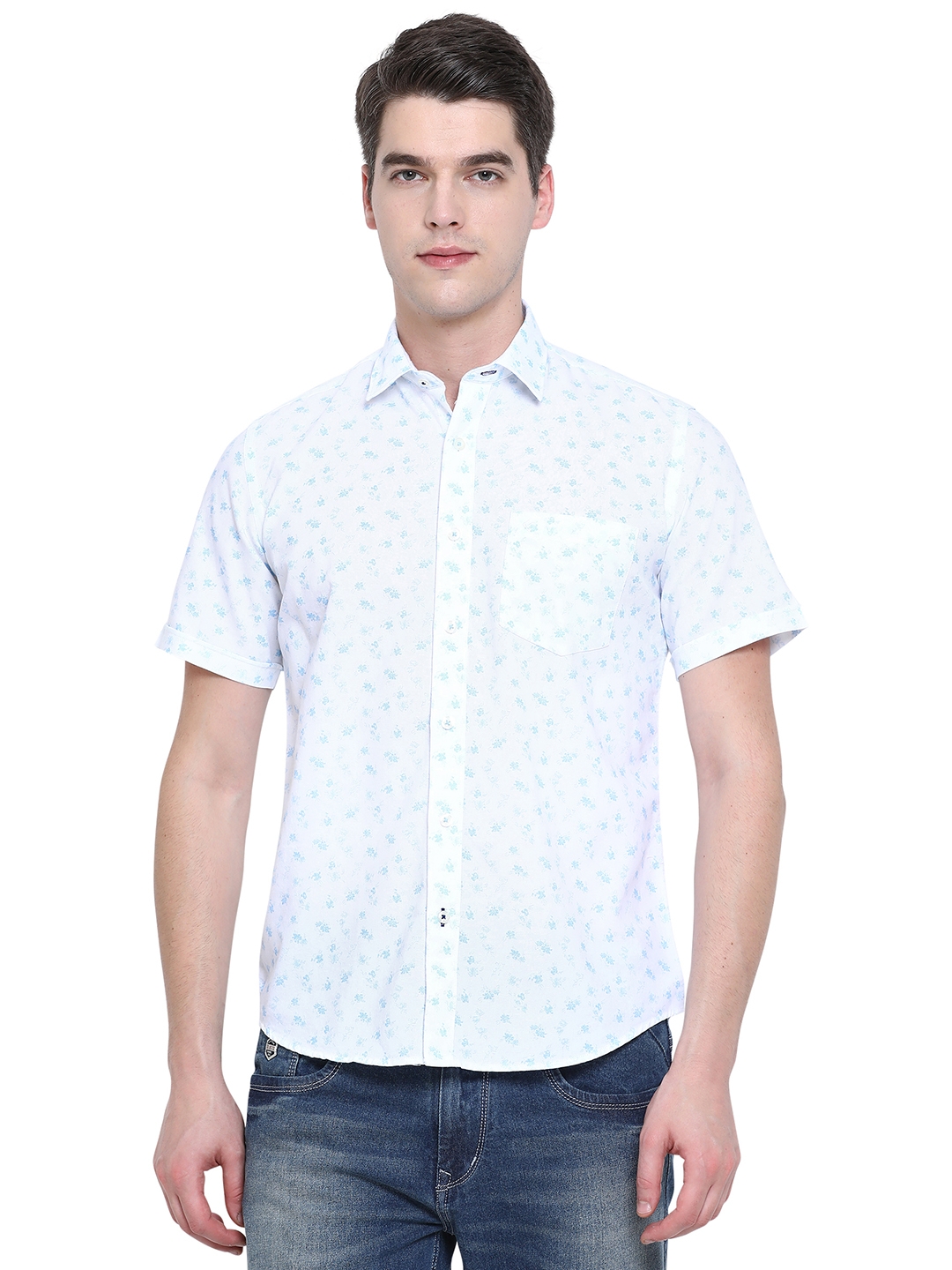 Greenfibre | Bright White Printed Slim Fit Casual Shirt | Greenfibre