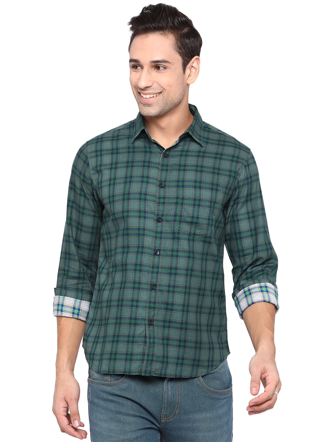 Greenfibre | Dark Green Checked Casual Shirts (GFS-CH-605 POSY GREEN CHECKS)