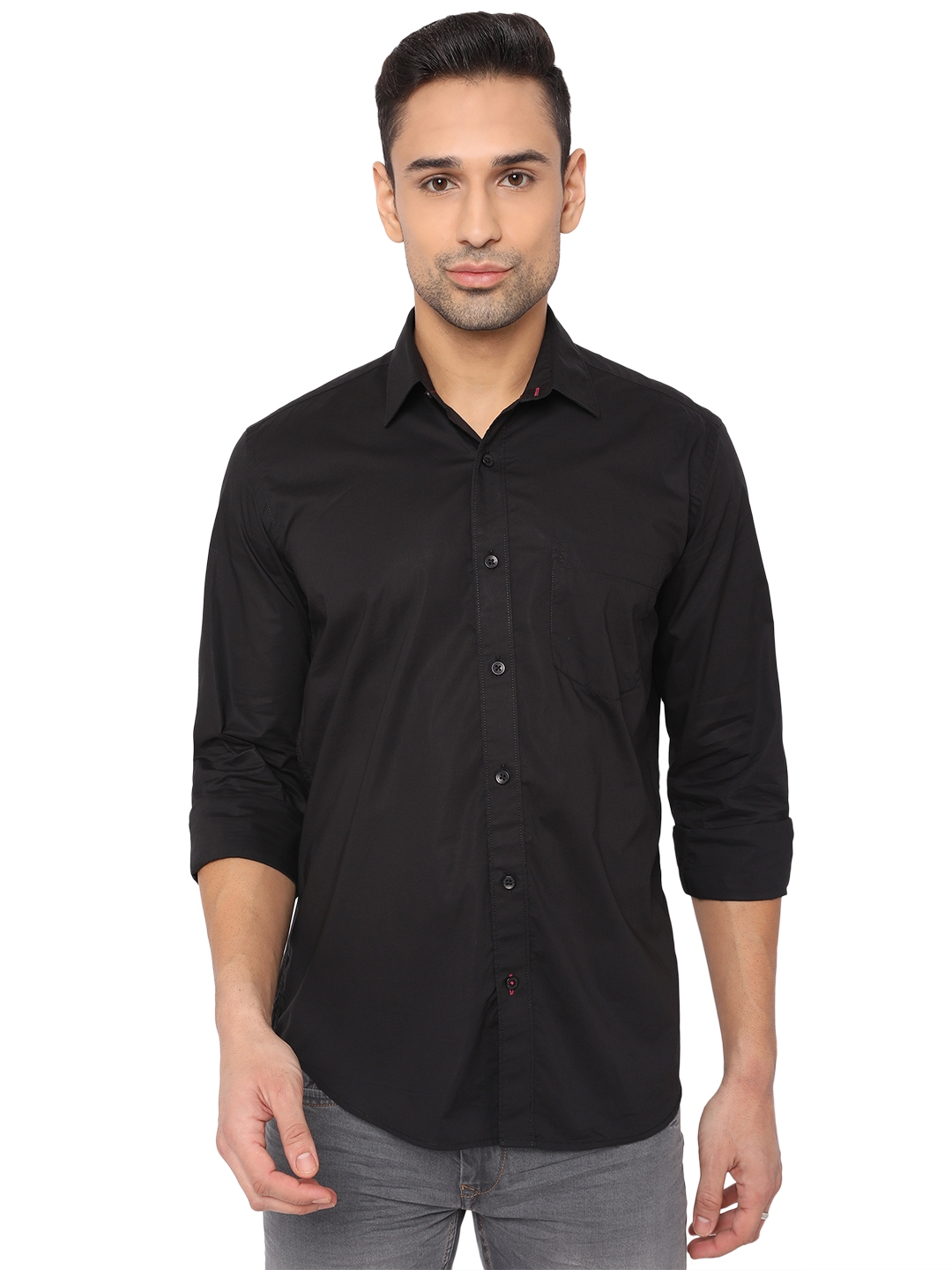 Jet Black Solid Slim Fit Casual Shirt | Greenfibre