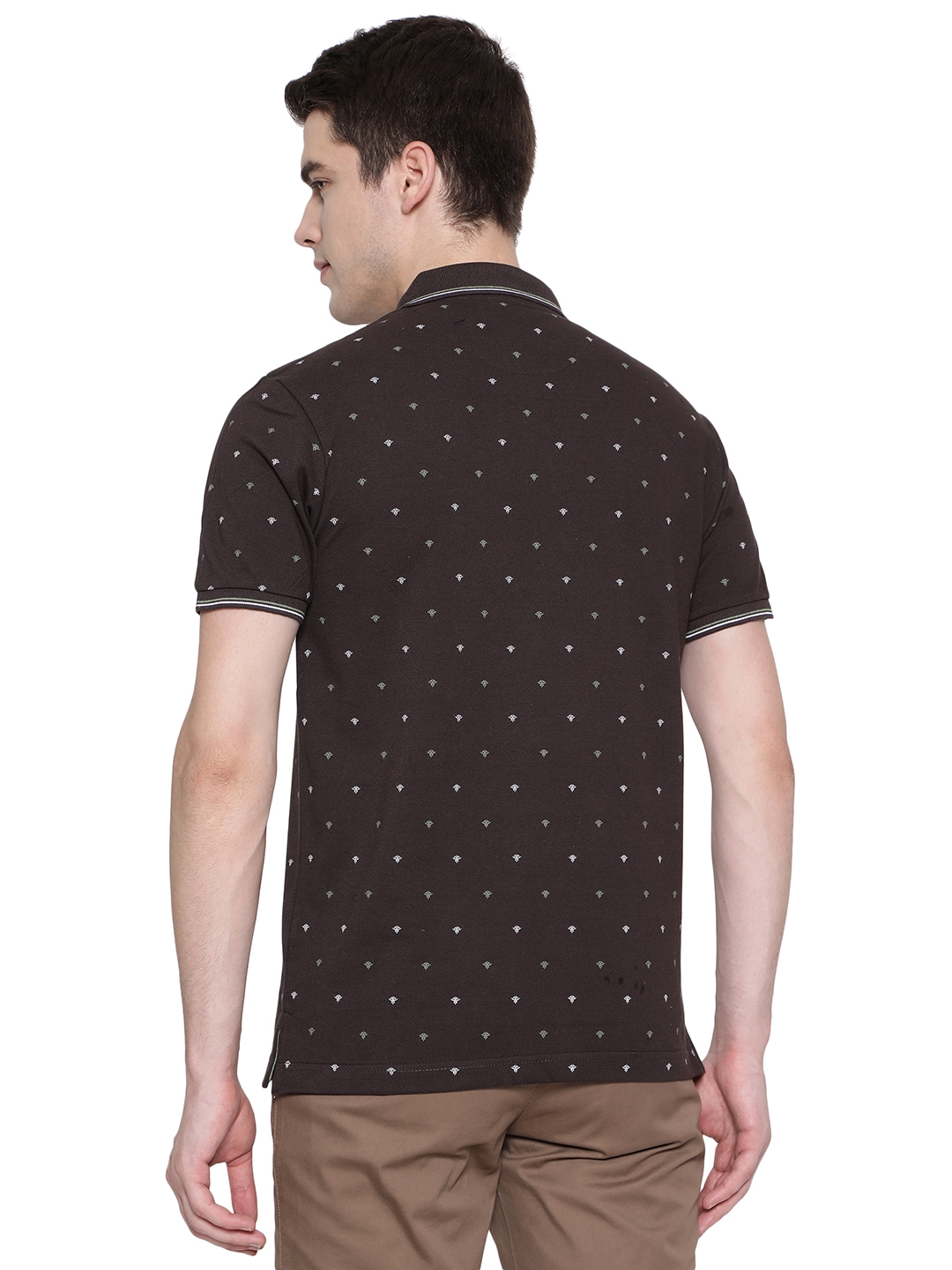 Coffee Brown Printed Slim Fit Polo T-Shirt | Greenfibre