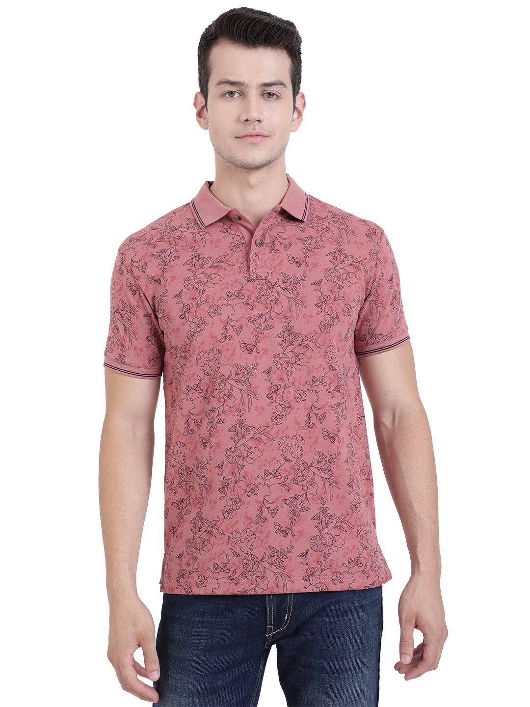 Greenfibre | Island Pink Printed Slim Fit Polo T-Shirt | Greenfibre