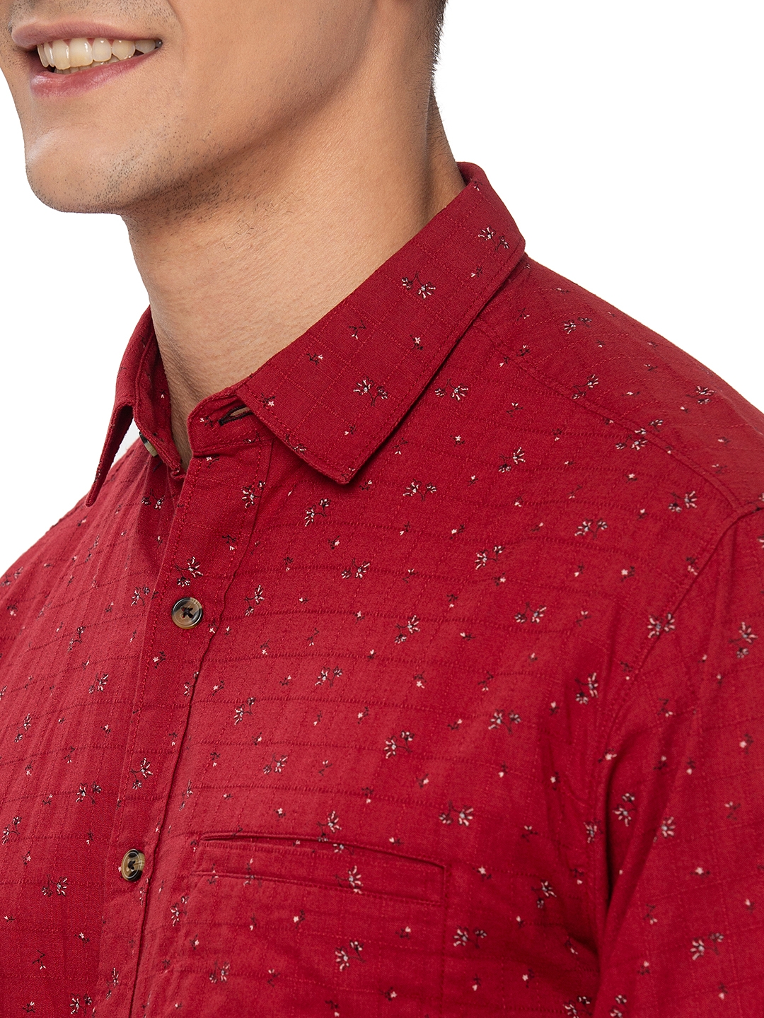 Red Printed Slim Fit Semi Casual Shirt | Greenfibre