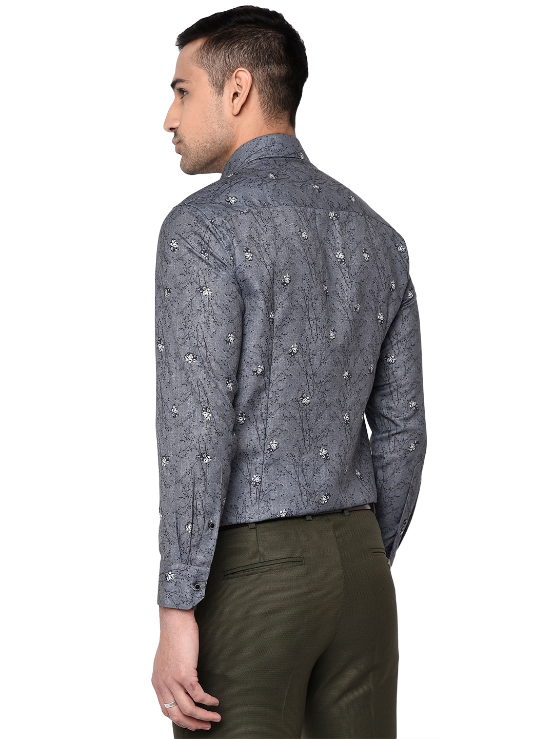 Slate Grey Printed Slim Fit Party Wear Shirt | Greenfibre