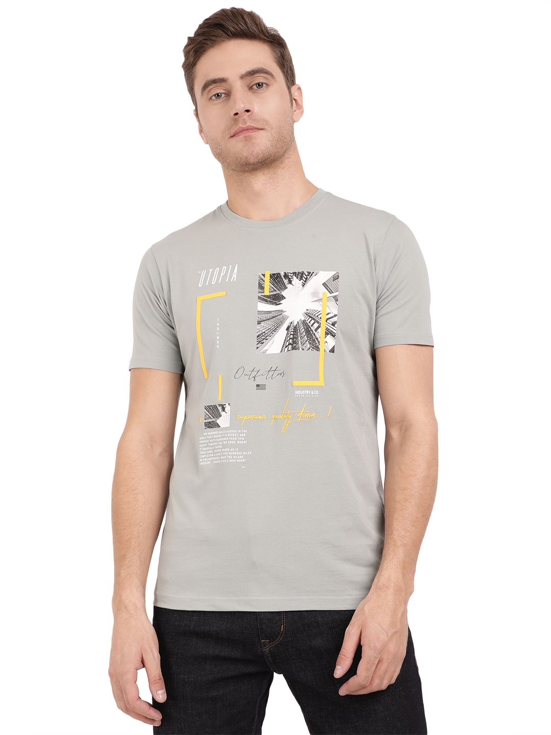 Greenfibre | Iron Grey Printed Slim Fit T-Shirt | Greenfibre