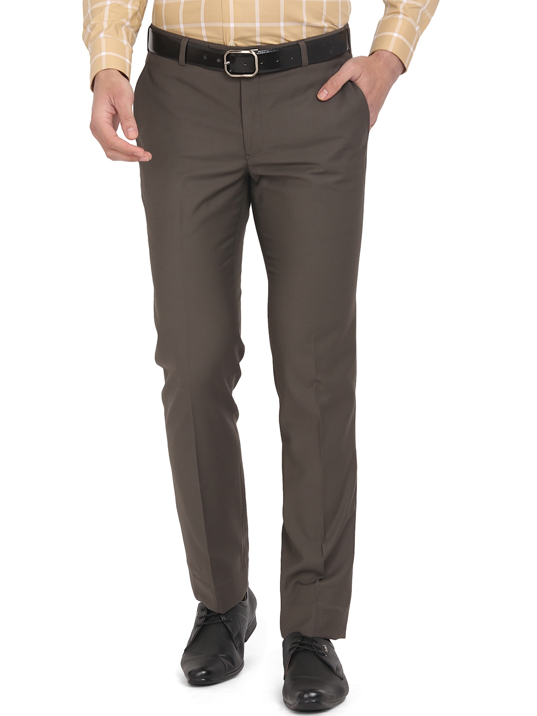 Greenfibre | Brown Solid Slim Fit Formal Trouser | Greenfibre