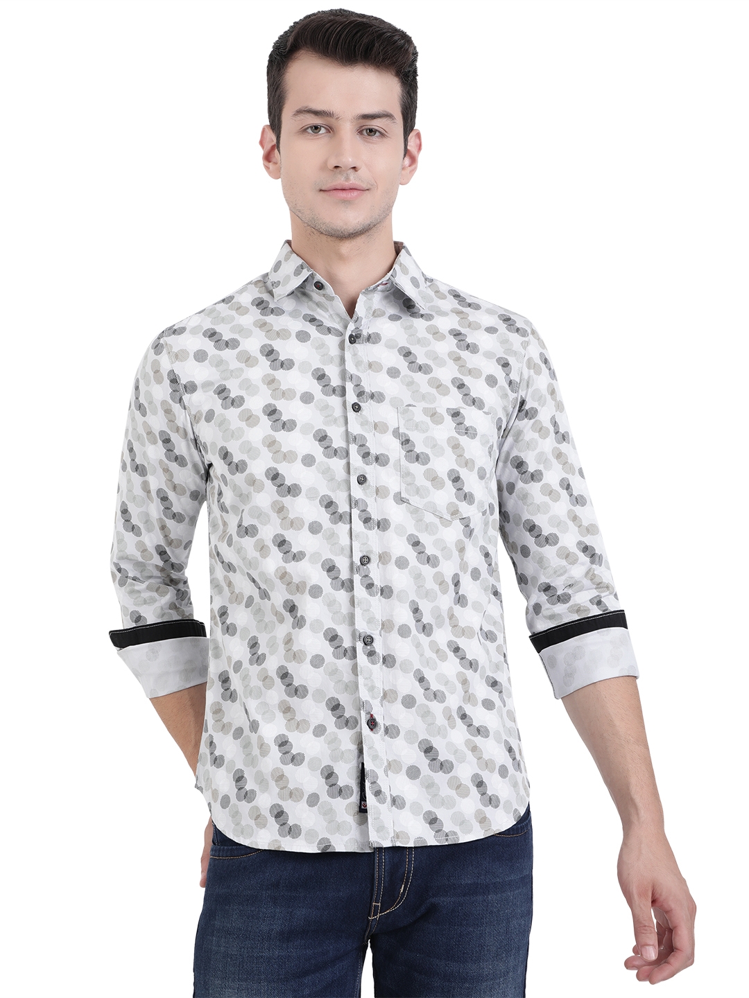 Greenfibre | Glacier Grey Printed Slim Fit Semi Casual Shirt | Greenfibre
