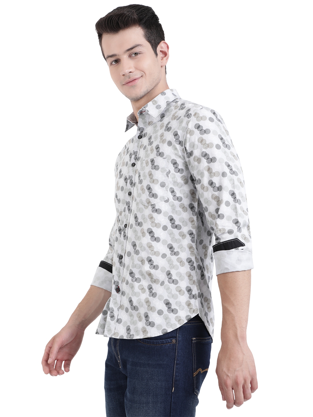Glacier Grey Printed Slim Fit Semi Casual Shirt | Greenfibre