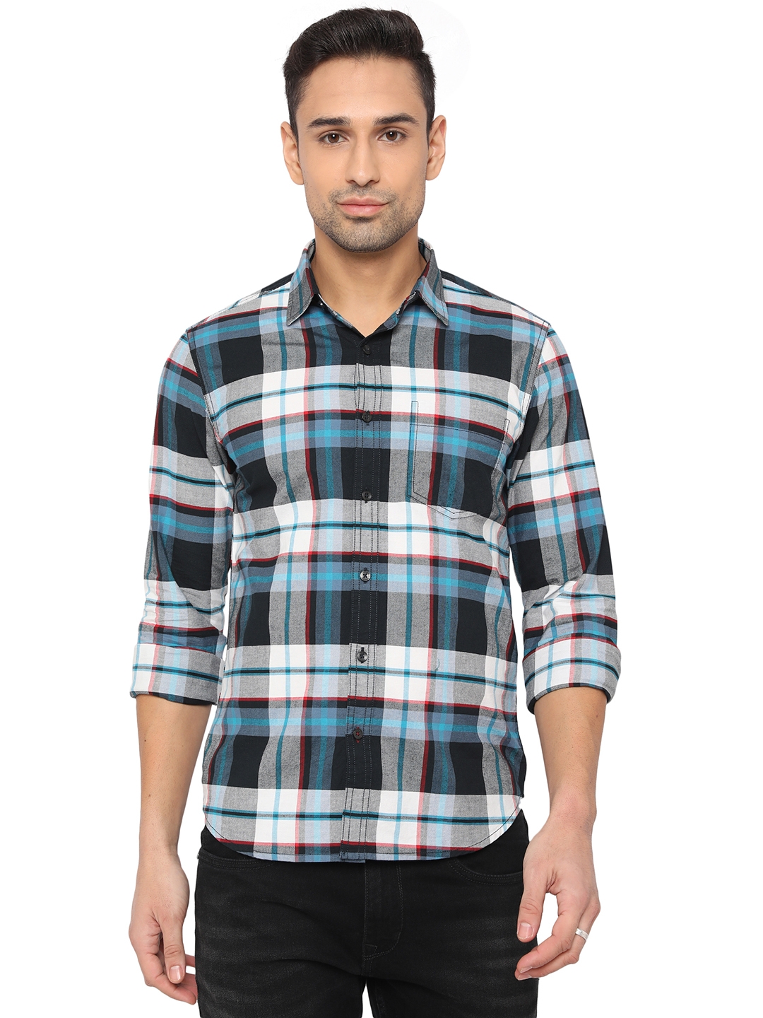 Multicolor Checked Slim Fit Semi Casual Shirt | Greenfibre