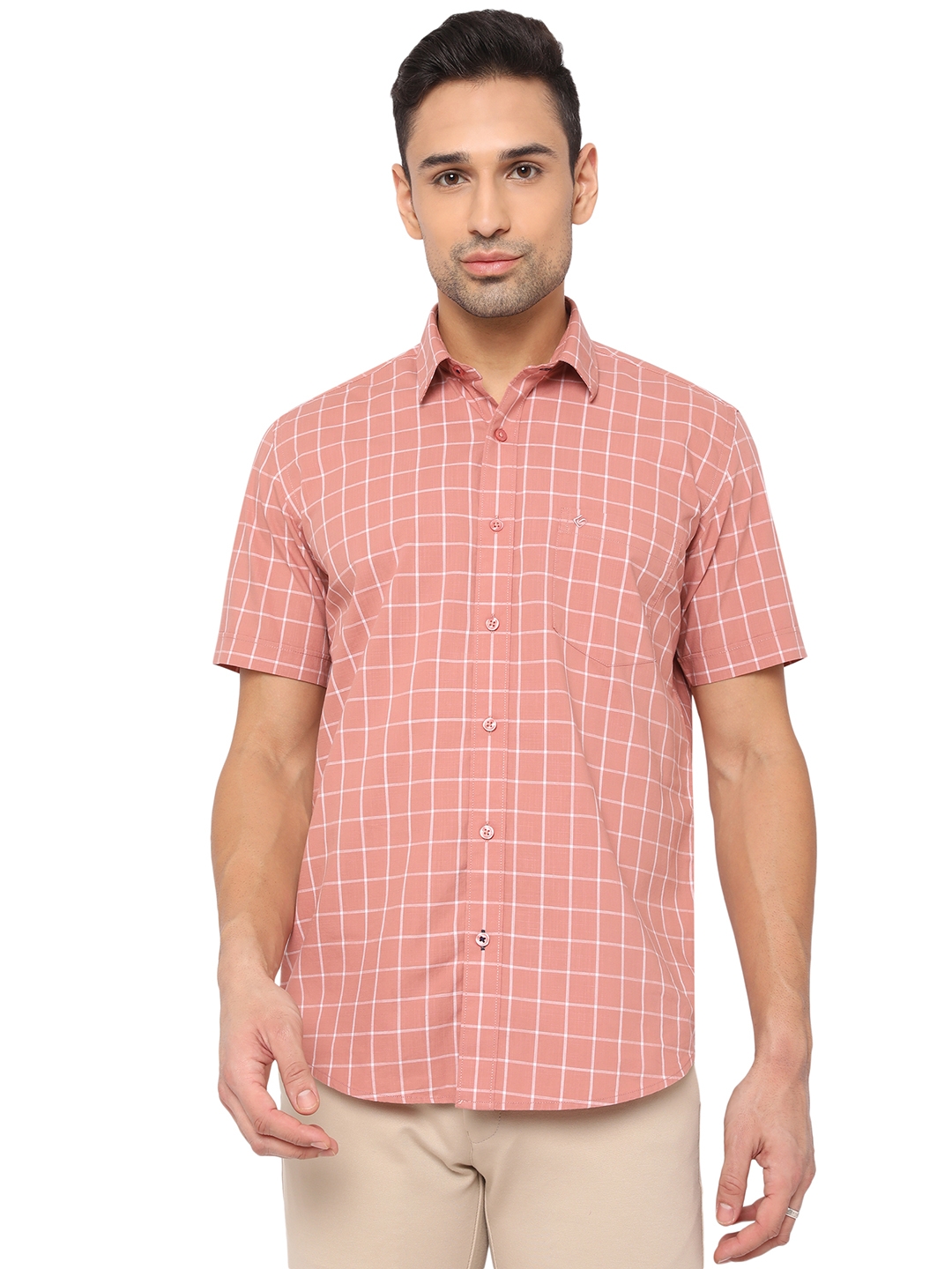 Pink Checked Smart Fit Casual Shirt | Greenfibre