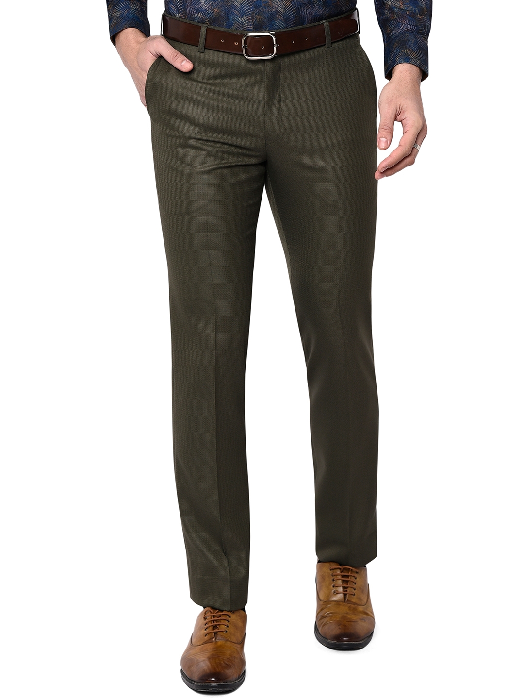 Greenfibre | Green Soild Formal Trousers (TGFS198/2,OLIVE SELF)