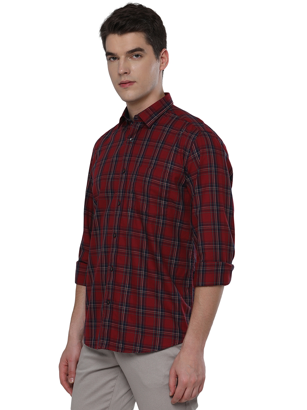Ruby Wine Checked Slim Fit Casual Shirt | Greenfibre