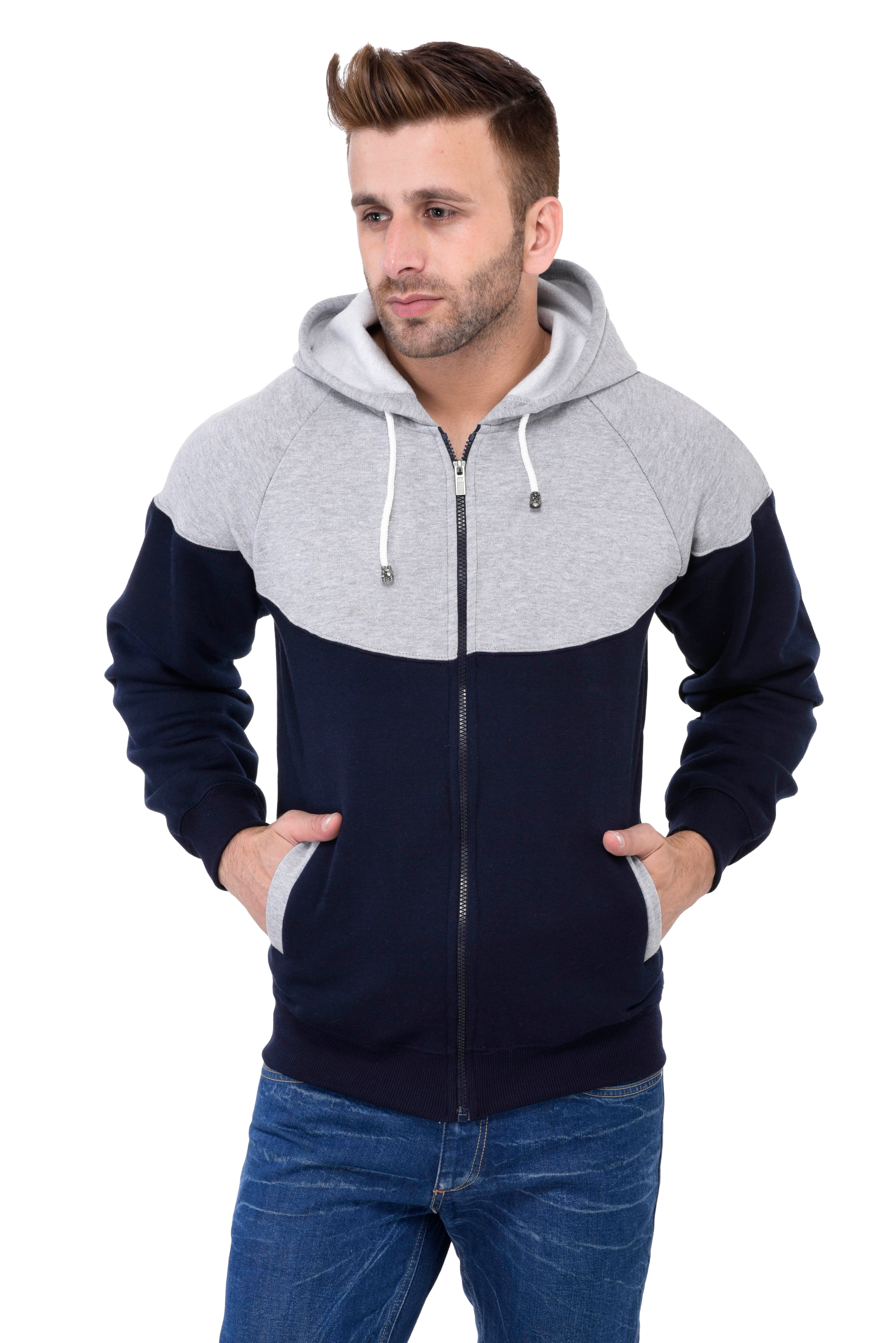 Weardo | Grey Stylish Zipper Designer Hooded Sweatshirt 