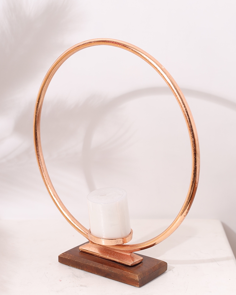 Order Happiness | Order Happiness Copper Metal Round Candle Holder Stand For Home Decoration, Table Top Showpiece- Big