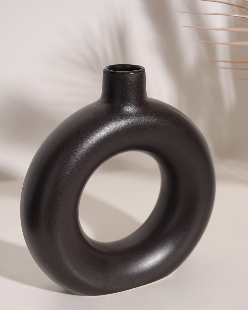 Order Happiness Black Pipe Shape Ceramic Pot Planter For Indoor, Home Decor- Medium Pot (Pack of 1)