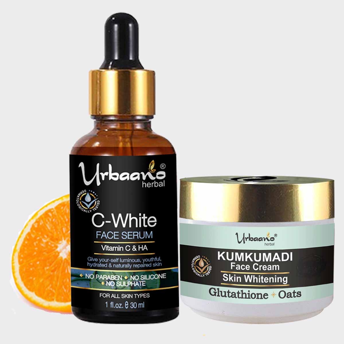 Urbaano Herbal Kumkumadi Skin Whitening & Brightening Cream & Vitamin C10, Hyaluronic Acid Face Serum