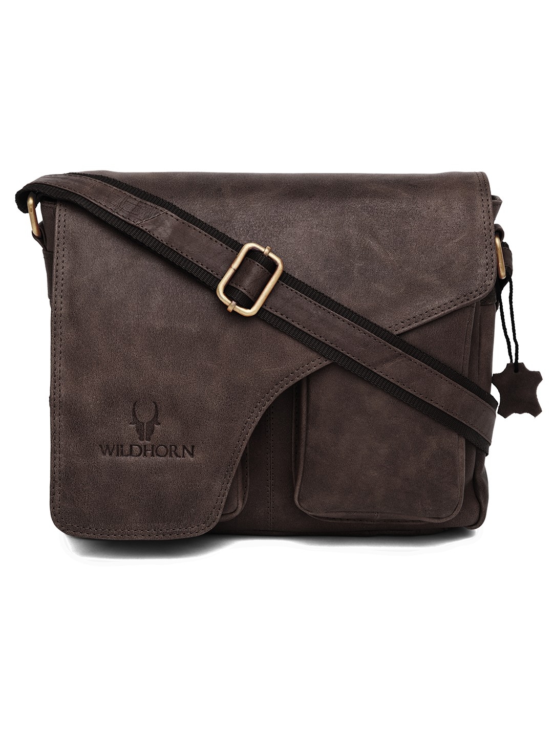 WildHorn | WildHorn Brown Classic Leather Adjustable Strap Messenger Bag for Men 