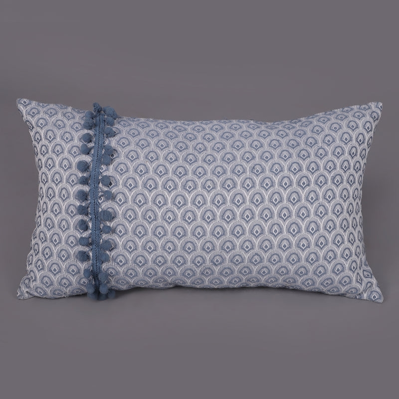 Blue Poppom Cushion Cover (12*20 Inches)